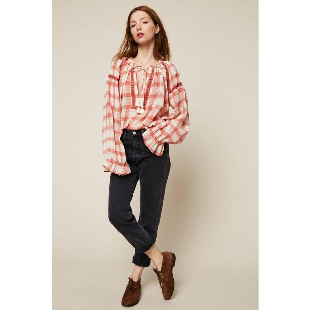 Free People Pink Honey Grove Plaid Top